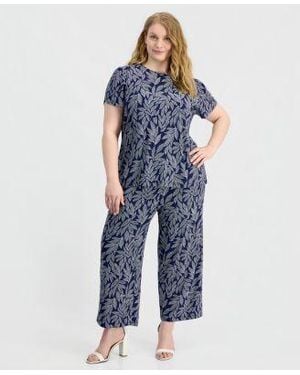 Anne Klein Essentials Plus Size Tulip Sleeve Top Wide Leg Cropped Pull On Pants - Blue
