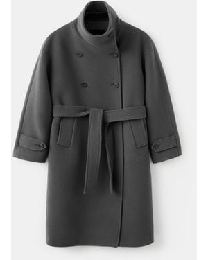 Mango Belt Woolen Coat - Black
