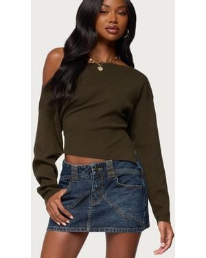 Edikted Chenelle Asymmetric Off Shoulder Sweater - Green