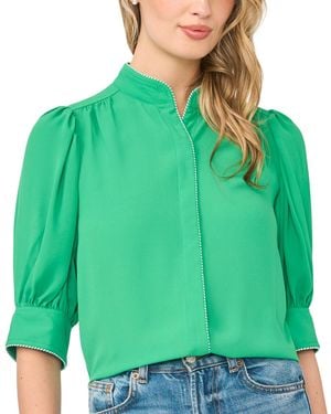 Cece Pearce Puff-sleeve Open Collar Top - Green