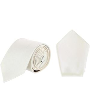 Trafalgar Sutton Solid Color Silk Necktie And Pocket Square Combo - White