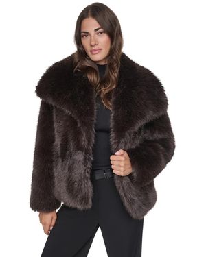DKNY Short Faux Fur Coat - Black