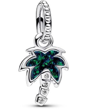 PANDORA Sterling Opalescent Green Palm Tree Dangle Charm - White