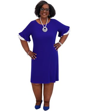 Kasper Ruffle-sleeve Shift Dress - Blue