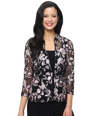 Alex Evenings Sleeveless Tank And Embroidered Jacket Twinset - Black