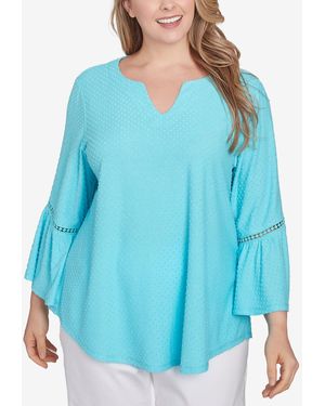 Ruby Rd. Plus Size Scoop Neck Clip Dot Texture Solid Top - Blue