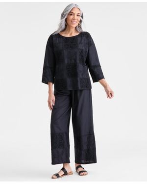 Style & Co. Wide Leg Crochet Embroidery Patchwork Pants - Blue
