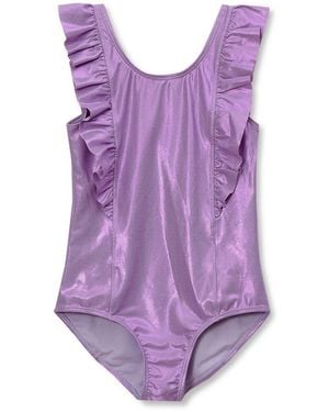 Lands' End Girls Chlorine Resistant Scoop Neck Ruffle One Piece Swimsuit - Purple