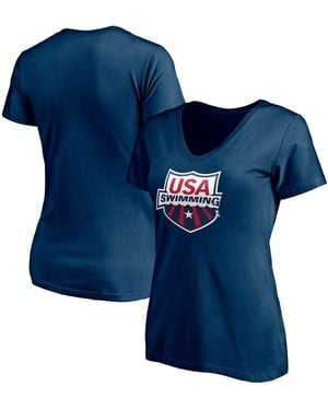 Fanatics Usa Swimming Core Primary Logo V-neck T-shirt - Blue