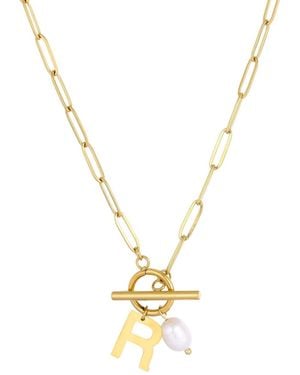 Adornia Tarnish Resistant Gold Natural Freshwater Pearl Initial toggle Necklace - Metallic