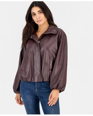 INC International Concepts Petite Faux Leather Funnel-neck Bomber Jacket - Purple