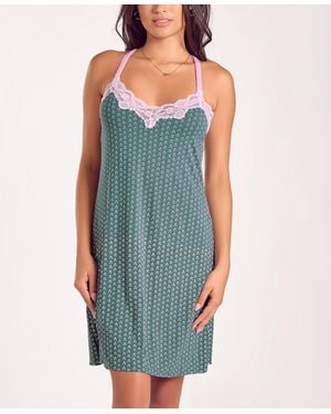 iCollection Plus Size Floral Lace Stretch Knit Nightgown - Blue