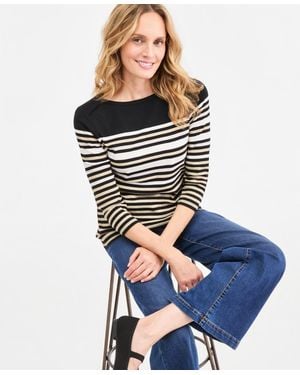 Style & Co. Printed Pima Cotton 3/4-sleeve Boat-neck Top - Blue