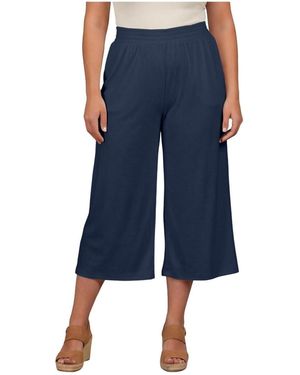 Avenue Plus Size Gauze Cropped Wide-leg Pants - Blue