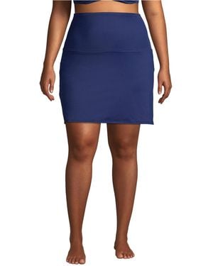 Lands' End Plus Size Tummy Control Ultra High Waisted Modest Swim Skirt Swim Bottoms - Blue