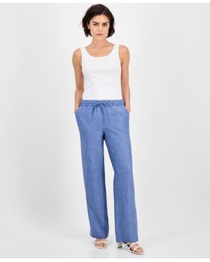Charter Club Petite 100% Linen Drawstring Pants - Blue