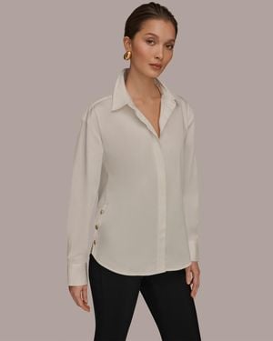 Donna Karan Long-sleeve Button-up Shirt - Natural