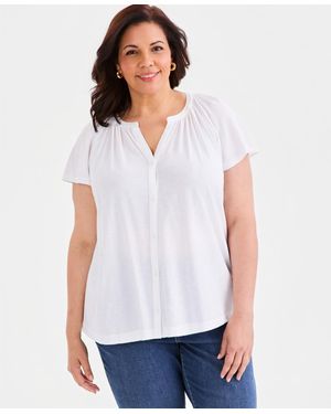 Style & Co. Plus Size Flutter-sleeve Top - White