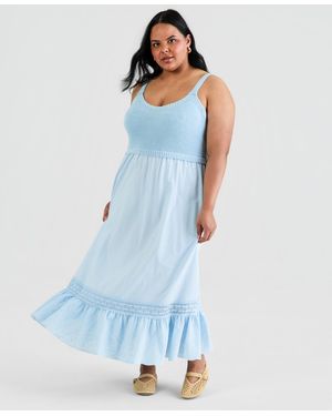 And Now This Trendy Plus Size Mixed-media Maxi Dress - Blue