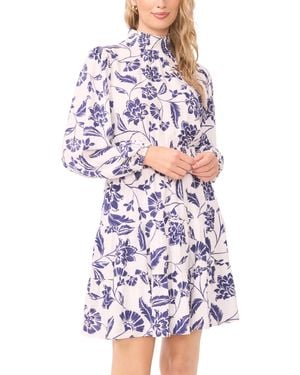 1.STATE Smocked Mock Neck Long-sleeve Mini Dress - White