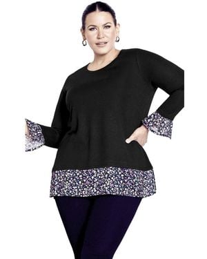 Avenue Plus Size Hacci Chiffon Print Top - Black