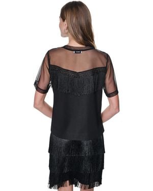 DKNY Fringe Detail Crewneck Top - Black
