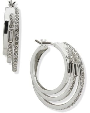 DKNY Silver-tone Crystal Pave Double Hoop Earrings - Metallic