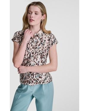 DKNY Cap-sleeve Printed Top - White