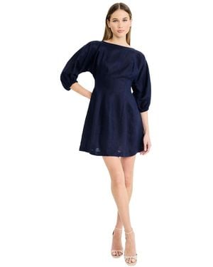 Luxely Dolman-sleeve Boat Neck Mini Dress - Blue