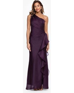 Xscape One-shoulder Ruffle Detail Ball Gown - Purple