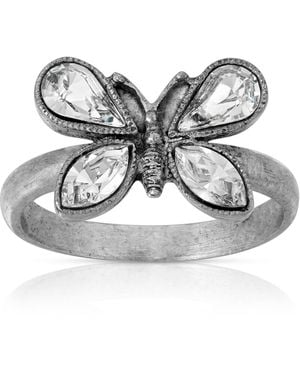 2028 Pewter Crystal Butterfly Ring - Metallic