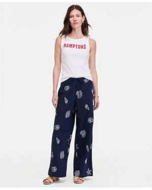 On 34th Shoreline Embroidered Cotton Pull-on Pants - Blue