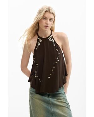 Desigual Halter Blouse Appliques, Lyocell - Black