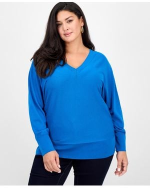 INC International Concepts Plus Size V-neck Dolman-sleeve Top - Blue