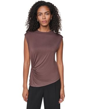 DKNY Ruched Mock-neck Fitted Tank Top - Purple