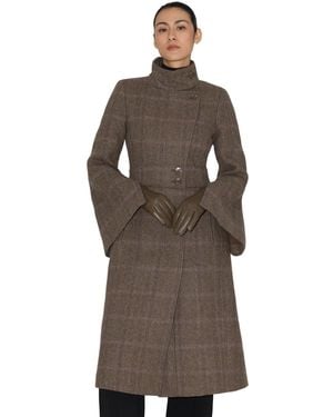 SOIA & KYO Suzan-hc Wool-blend Herringbone Plaid Coat - Brown