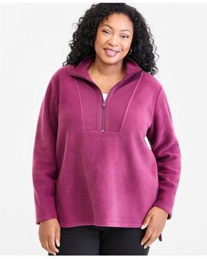 Style & Co. Plus Size Quarter Zip Fleece Tunic - Pink