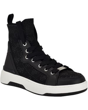 Guess Mannen Knit Hi-top Lace-up Fashion Sneakers - Black