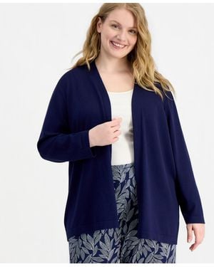 Anne Klein Essentials Plus Size Chatham Open-front Cardigan - Blue