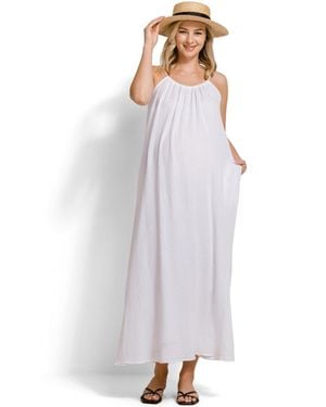 Hello Miss Maternity Sleeveless Scoop Neck Maxi Sundress - White