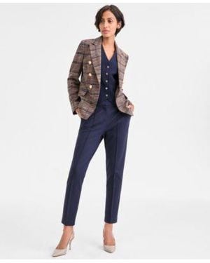 Tahari Plaid Blazer Bi Stretch Crepe Vest - Blue