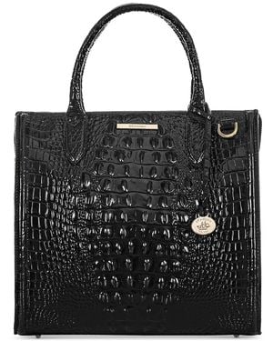 Brahmin Caroline Croc Embossed Leather Satchel - Black