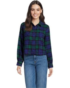 Lands' End Cropped Flannel Shirt - Blue