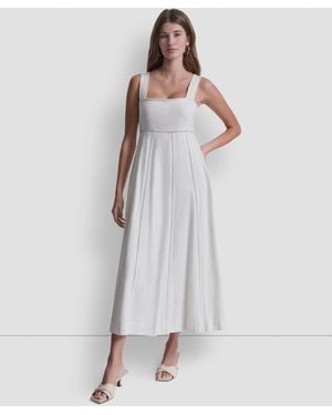 DKNY Seamed Tank Square Neck Dress - White