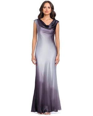Betsy & Adam Petite Long Ombre Drape Charm Cowl Neck Satin Gown - Purple