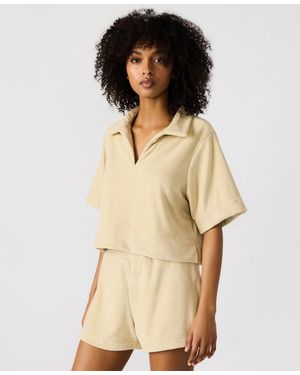 Steve Madden Cropped Terrycloth Polo Top - Natural
