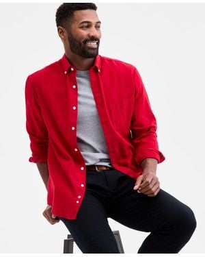 Club Room Long-sleeve Solid Cotton Flannel Shirt - Red