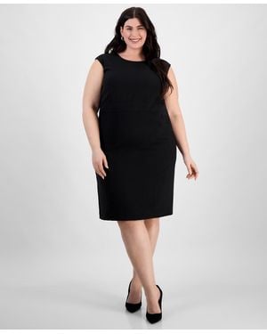 Kasper Plus Size Cap Sleeve Princess Seam Dress - Black