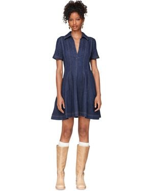 Avec Les Filles Red Fit-and-flare Collared Mini Dress - Blue