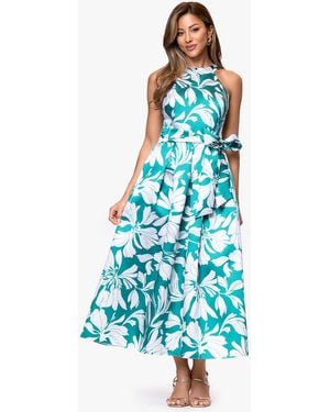 Betsy & Adam Printed Halter Neck Dress - Blue